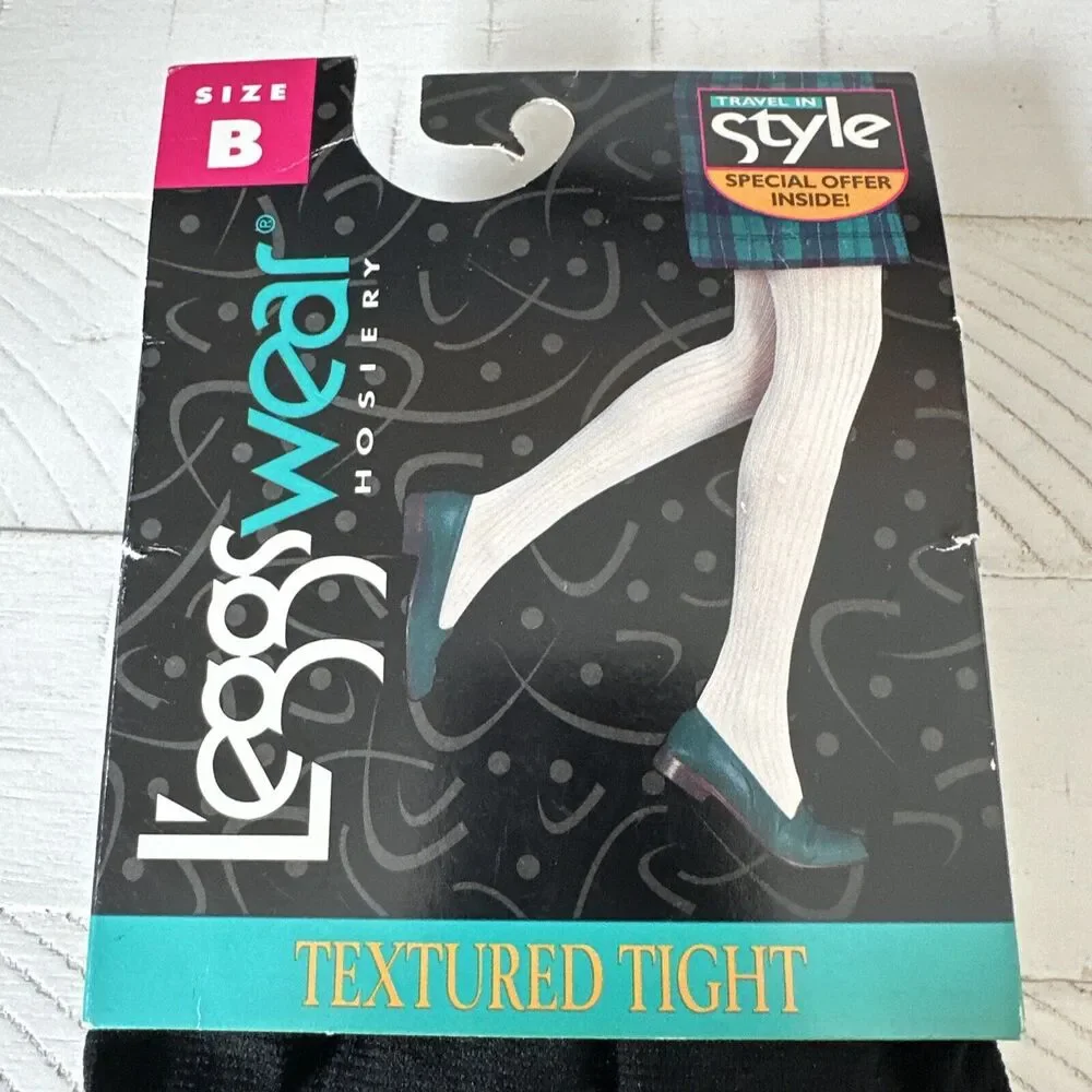 Hanes L'eggs‎ Wear Hosiery Textured Tights Pantyhose Black Size B Vintage Unused